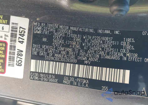 2013 Toyota Sienna Xle V6 8 Passenger из США, поврежденный, VIN 5TDYK3DC3DS393899